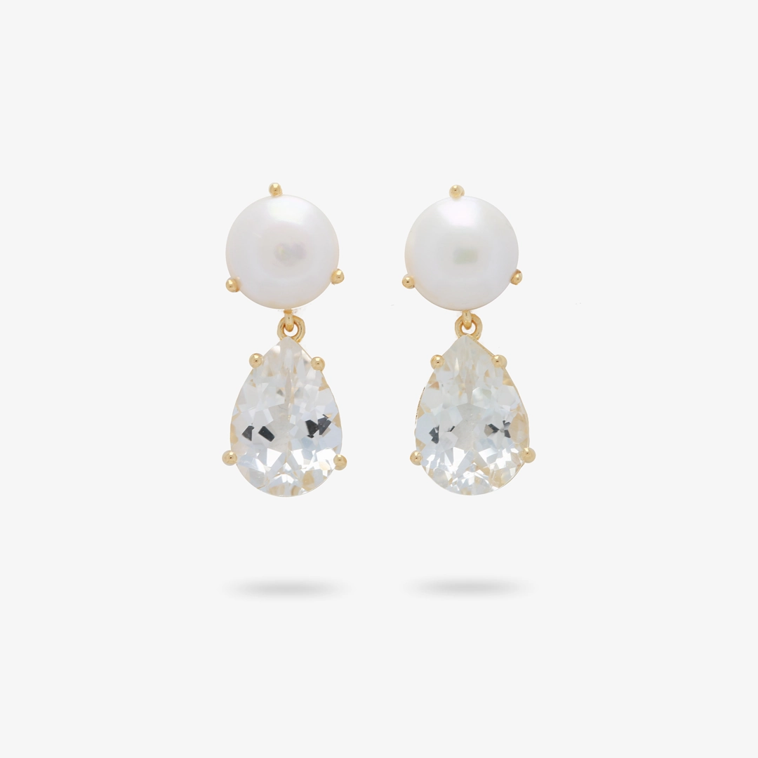 Glam Look Expressive Edge Amare Wear Freshwater Pearl and Teardrop White Topaz Statement Earring