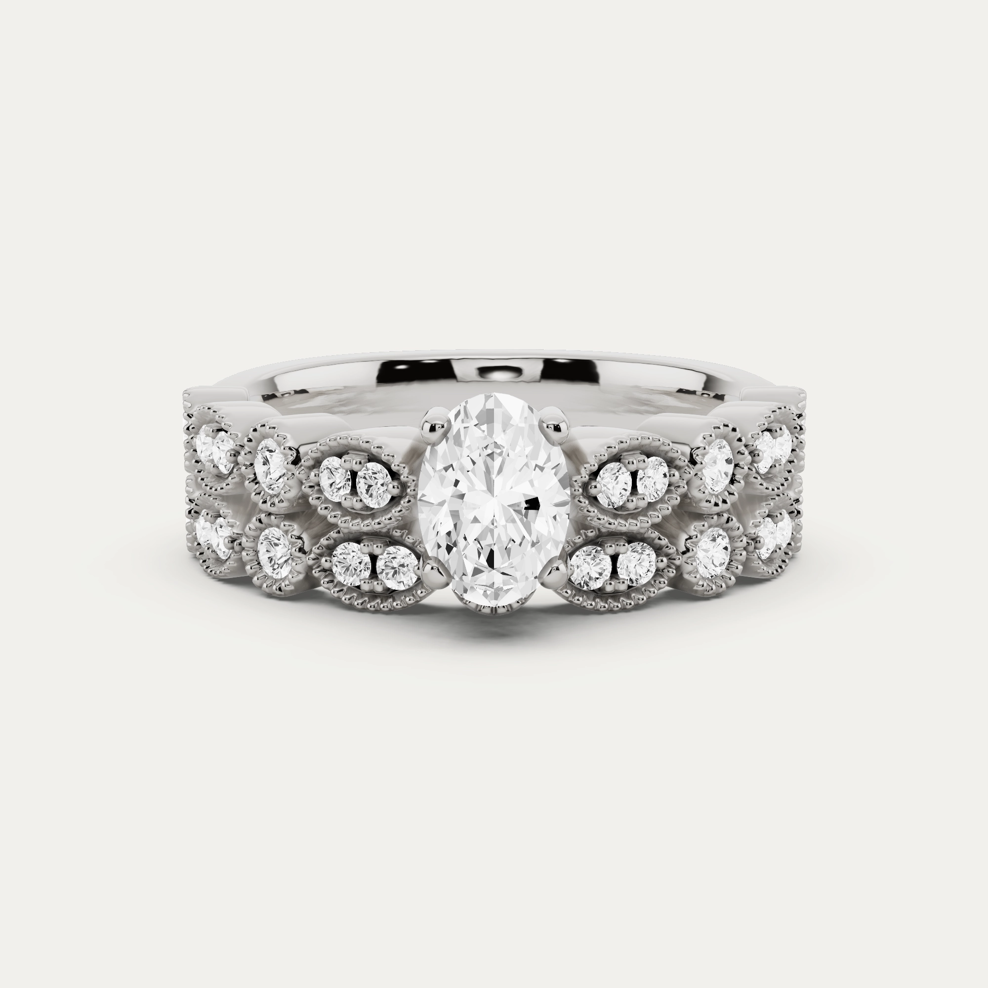 7/8 ctw Oval Diamond Marquise Shape Side Stone Bridal Set Pastel Light Natural Detail