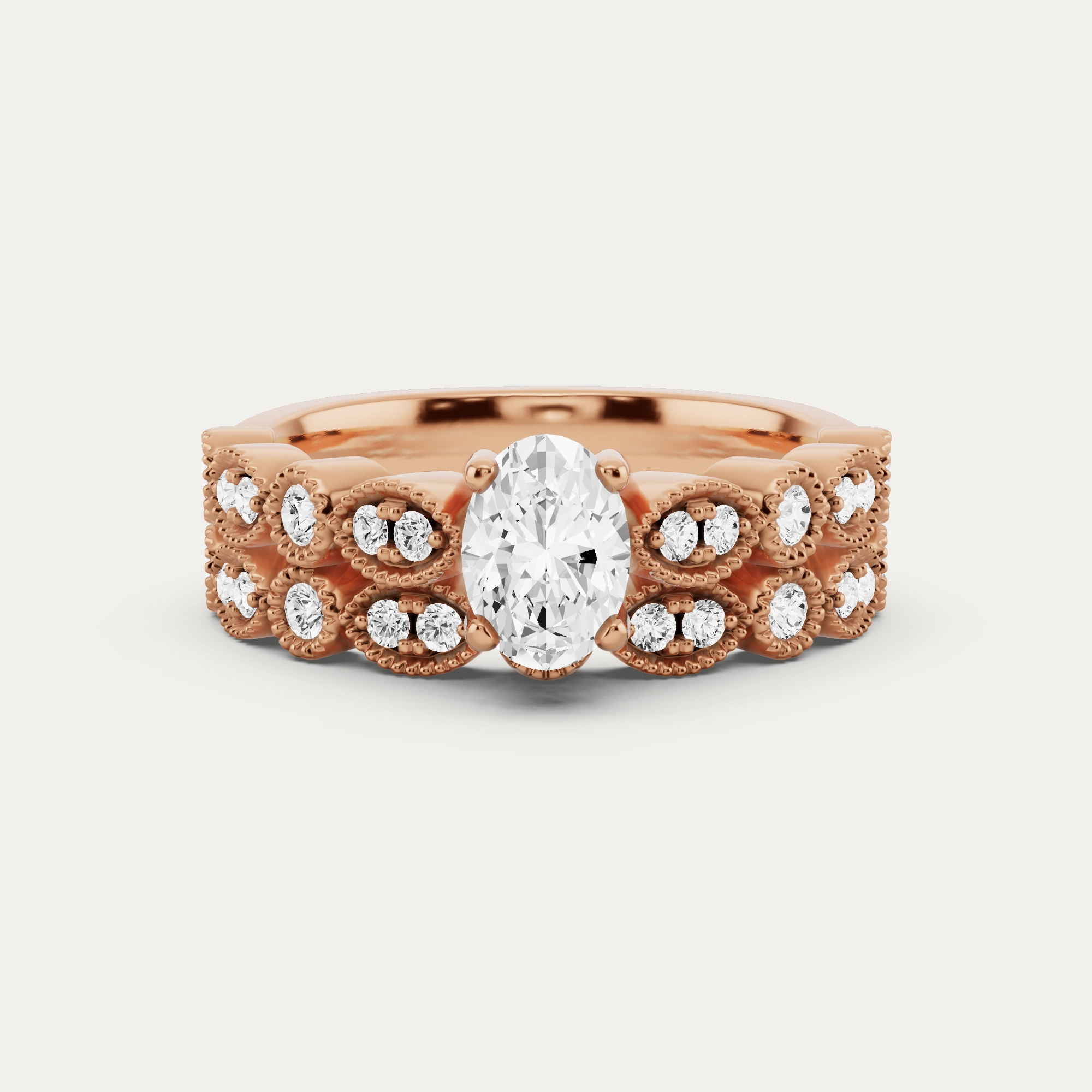 Modern Contour 7/8 ctw Oval Diamond Marquise Shape Side Stone Bridal Set