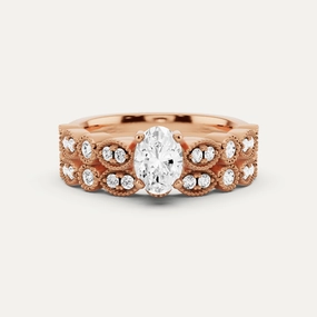 Modern Contour 7/8 ctw Oval Diamond Marquise Shape Side Stone Bridal Set