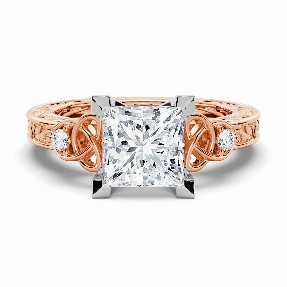 Retro Inspired Vintage Celtic Knots Design Princess Cut Moissanite Engagement Ring