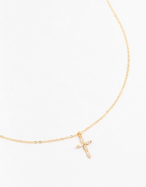 Gold Plated Sterling Silver Cubic Zirconia Cross Necklace Cultural Event Sophisticated Present