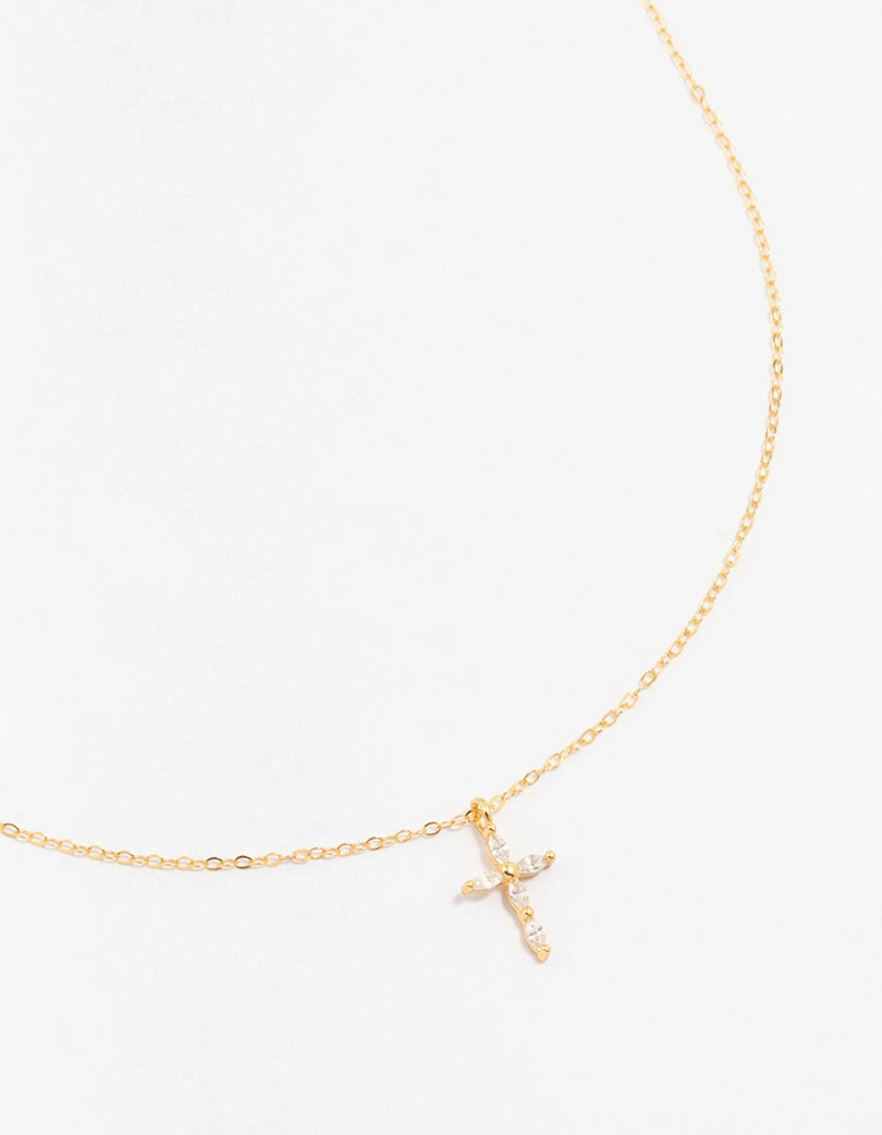 Gold Plated Sterling Silver Cubic Zirconia Cross Necklace Cultural Event Sophisticated Present