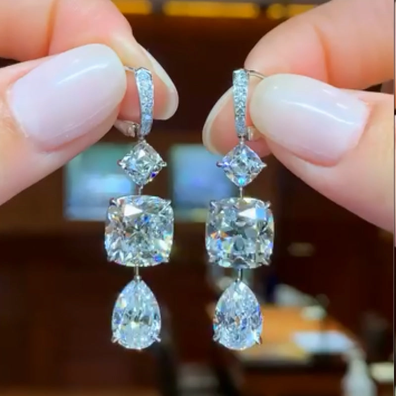 Glossy Jewelry Tiny Jewelry Louily Luxurious Pear Cut & Cushion Cut White Stone Drop Earrings