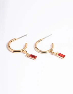 Red Stone Drop Huggie Earrings Charming Jewelry
