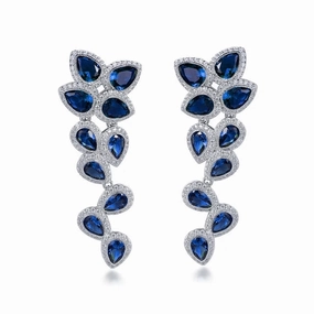 Rhodium Plated Sterling Silver Large Sapphire CZ Floral Earring Ornate Product Vintage Jewelry