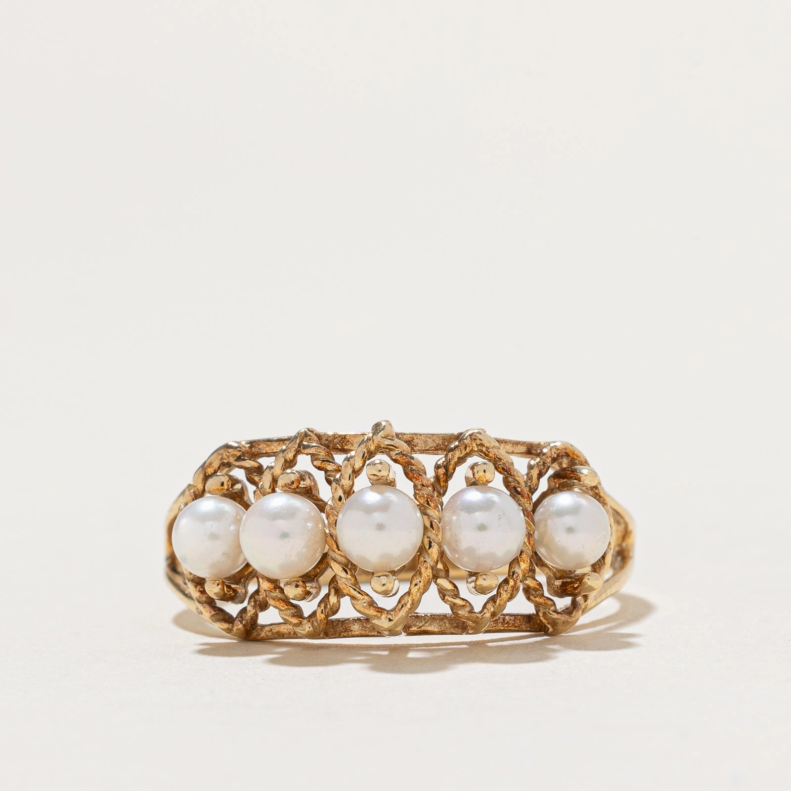 Five Stone Pearl Textured Ring | SZ 8.25 Opulent Finish Sculptural Feel