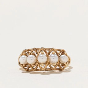 Five Stone Pearl Textured Ring | SZ 8.25 Opulent Finish Sculptural Feel