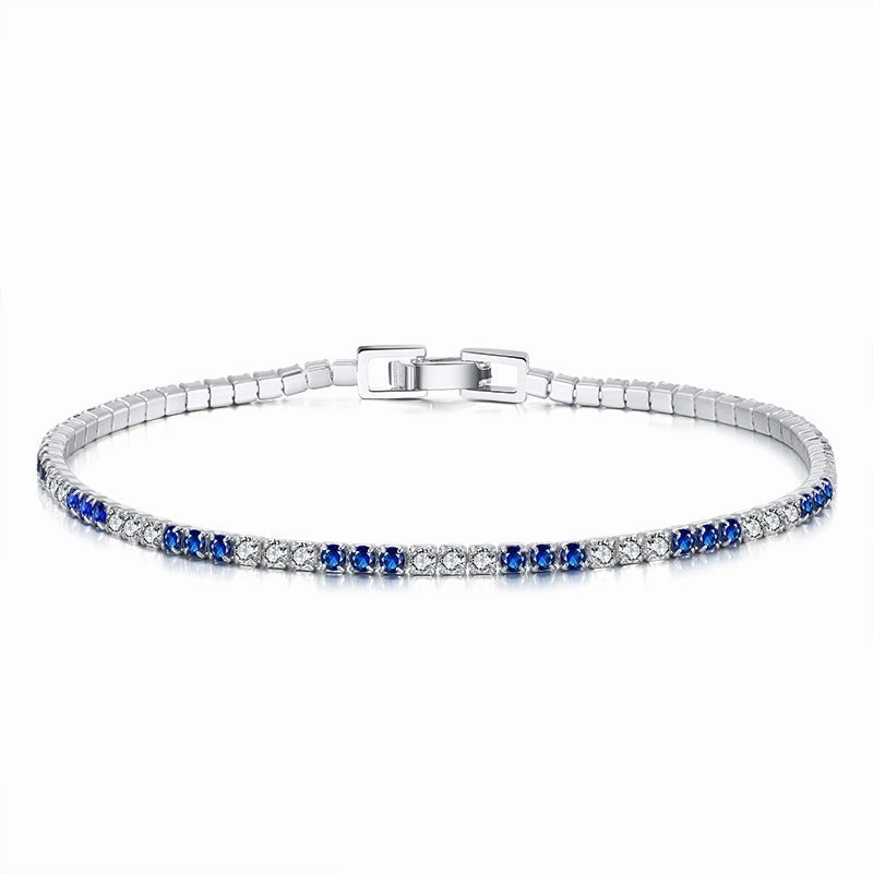 Easy Purchase Sterling Silver 3 Alternating Sapphire and Clear 2mm CZ Bracelet