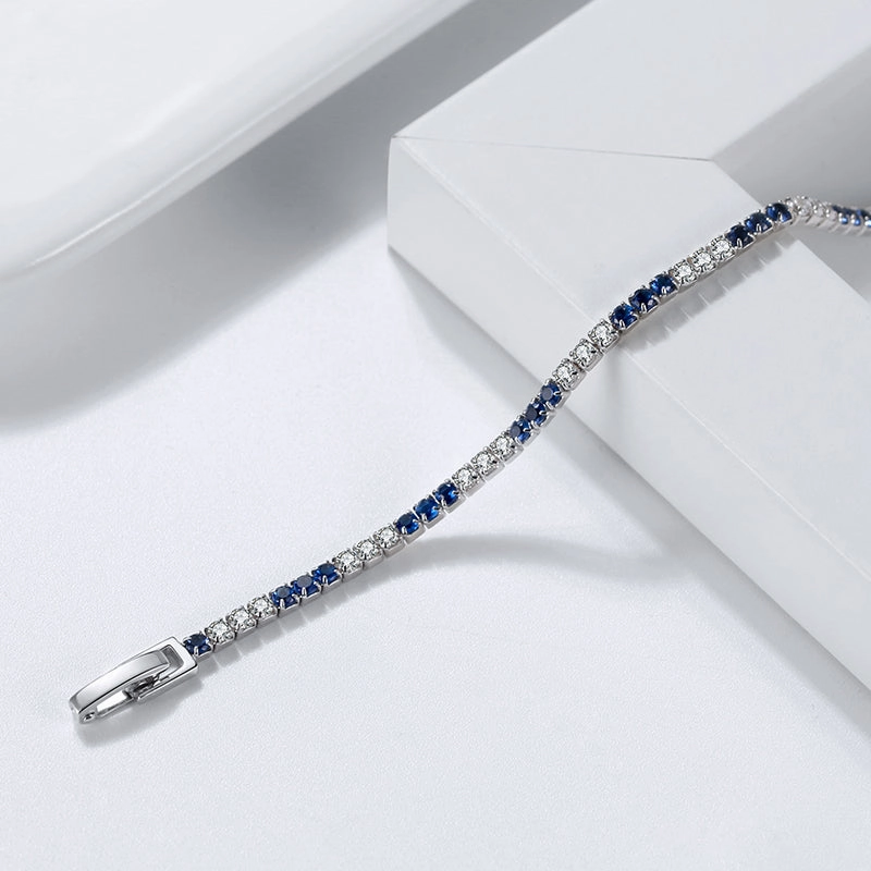 Sterling Silver 3 Alternating Sapphire and Clear 2mm CZ Bracelet Mood Booster