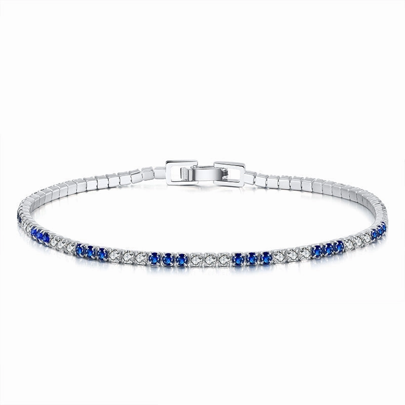 Proportional View Equitably Costed Sterling Silver 3 Alternating Sapphire and Clear 2mm CZ Bracelet