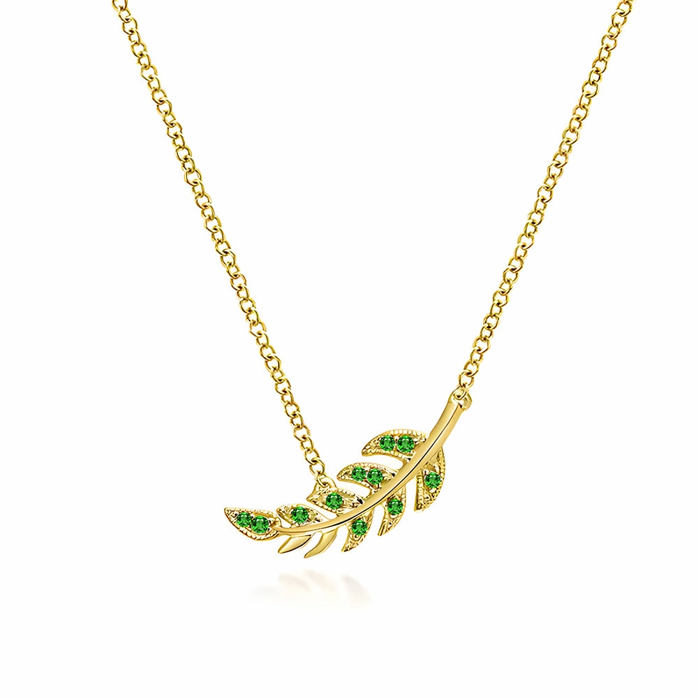 Couture Botanical Foliage Lab Grown Emerald Necklace Artisan Piece Memento Adornment