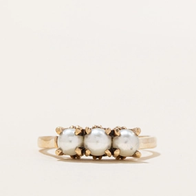 Three Stone Pearl Ring | SZ 8.75 | Boho Charm
