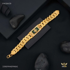 Reputable Fusions Heirloom Perspective Trishul Green AD Box with Pokel Gold Plated Bracelet  for Men - FMGB439