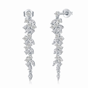 Sterling Silver Cascading Fancy Shape Thin Dangling CZ Earring Charming Trinket