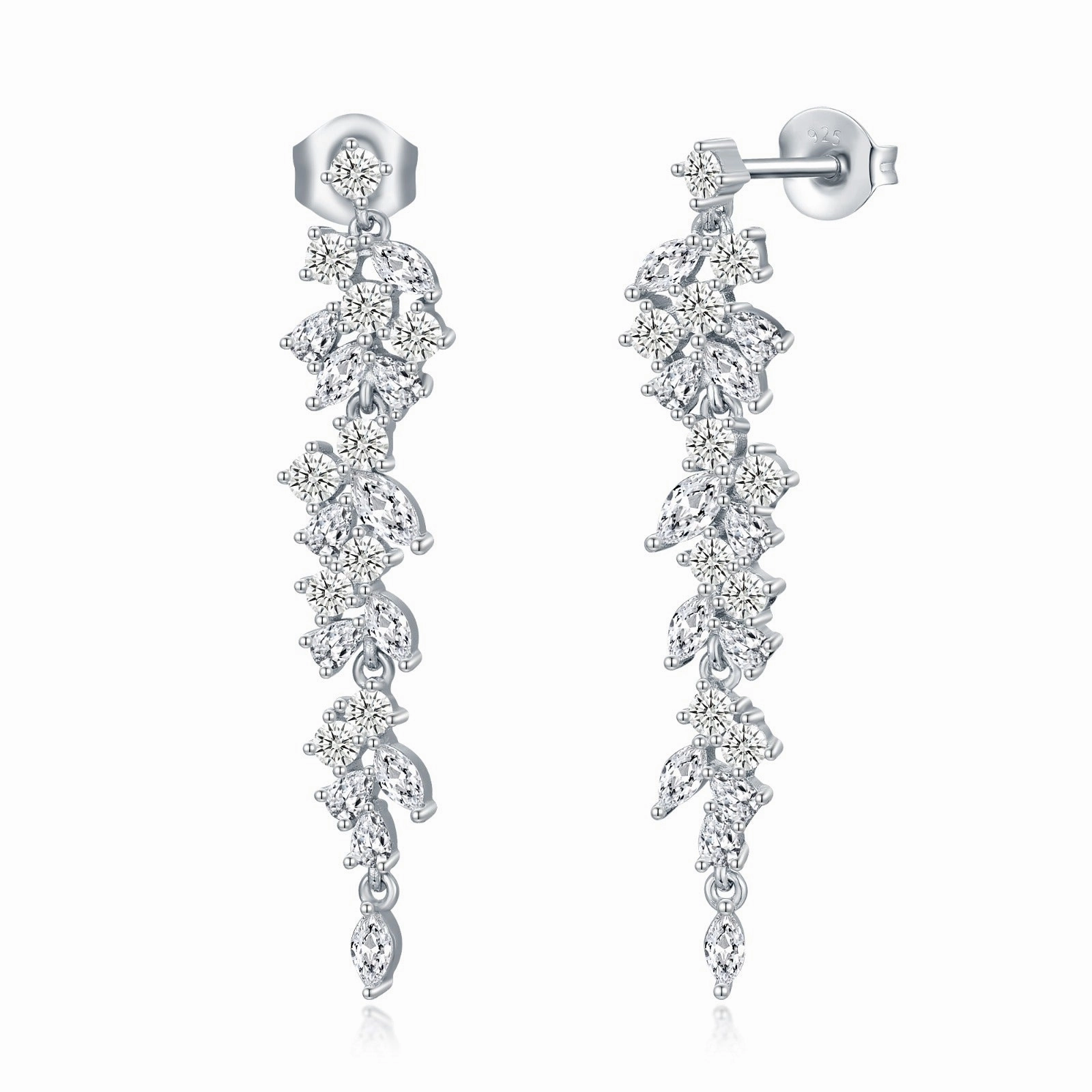 Sterling Silver Cascading Fancy Shape Thin Dangling CZ Earring Charming Trinket