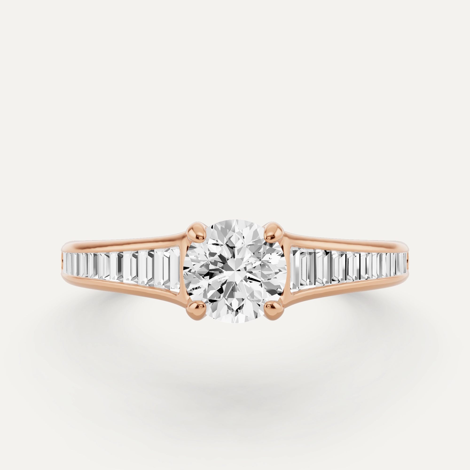 3/4 ctw Round Diamond Baguette Side Stone Engagement Ring Precious Treasures Modern Attire