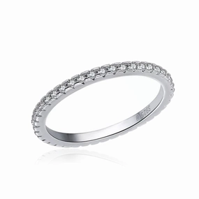Rhodium Plated Sterling Silver Thin CZ Eternity Band Ring Elegant Fashion Bold Mark
