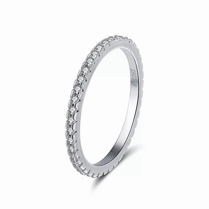Rhodium Plated Sterling Silver Thin CZ Eternity Band Ring Fantastic Object