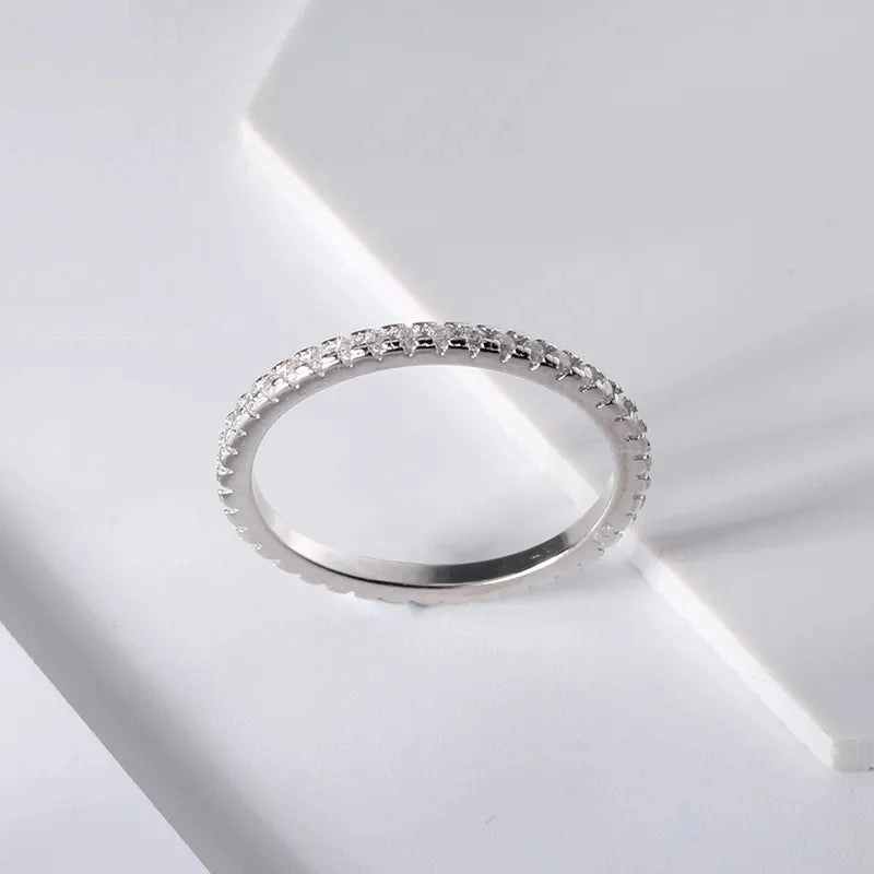 Modern Craft Award winning Rhodium Plated Sterling Silver Thin CZ Eternity Band Ring