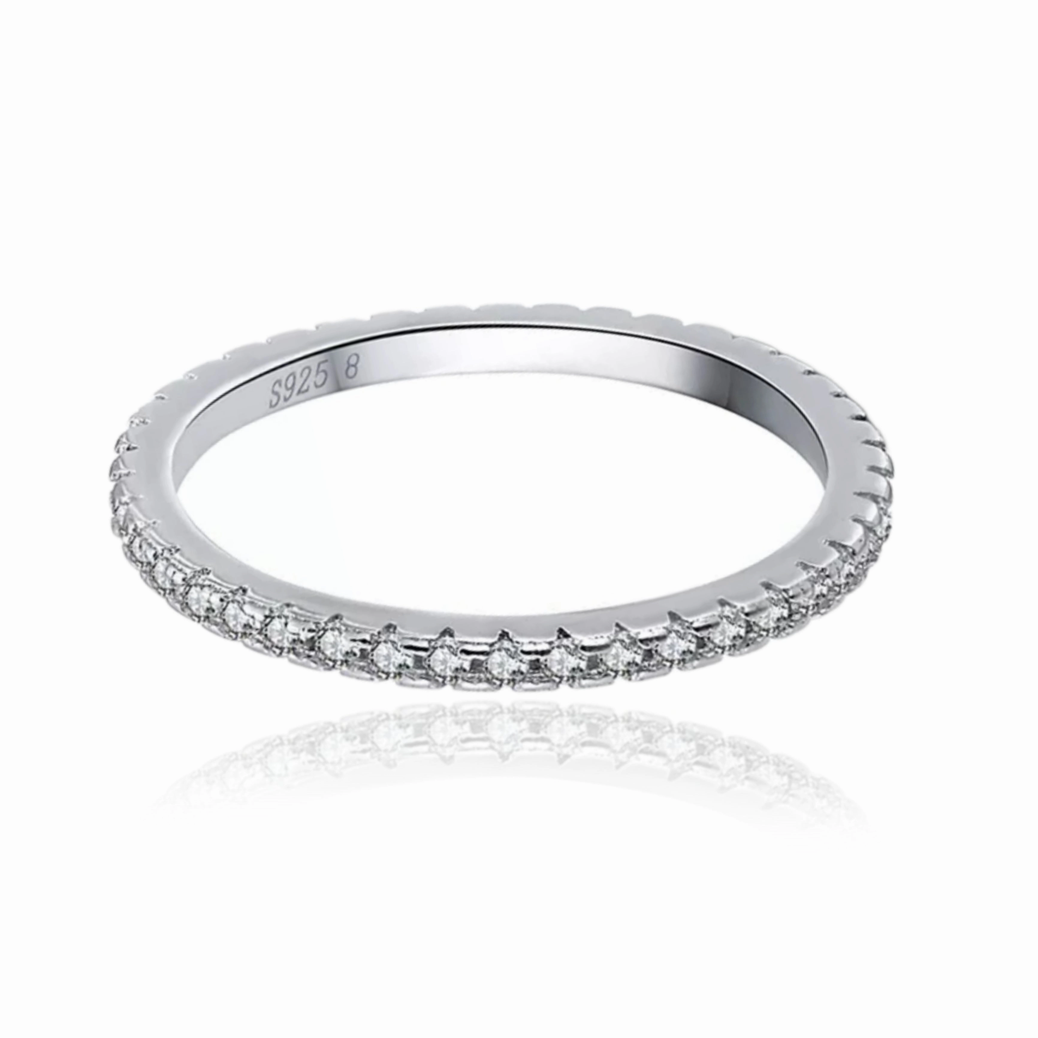 Regional Style Rhodium Plated Sterling Silver Thin CZ Eternity Band Ring