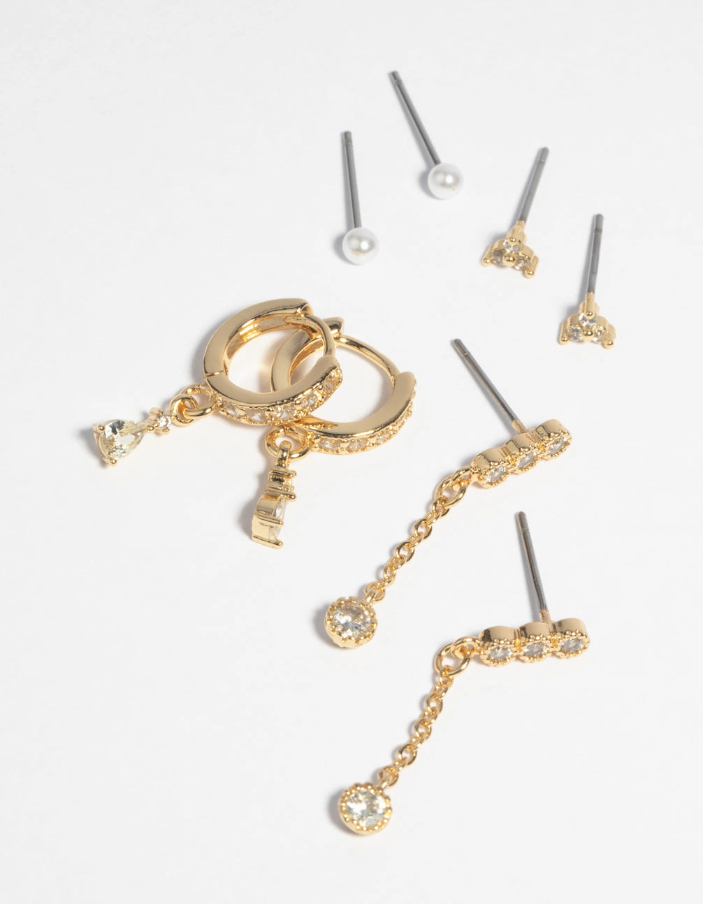 Gold Plated Cubic Zirconia & Pearl Earring 4-Pack Elegant accessory