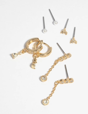 Gold Plated Cubic Zirconia & Pearl Earring 4-Pack Elegant accessory