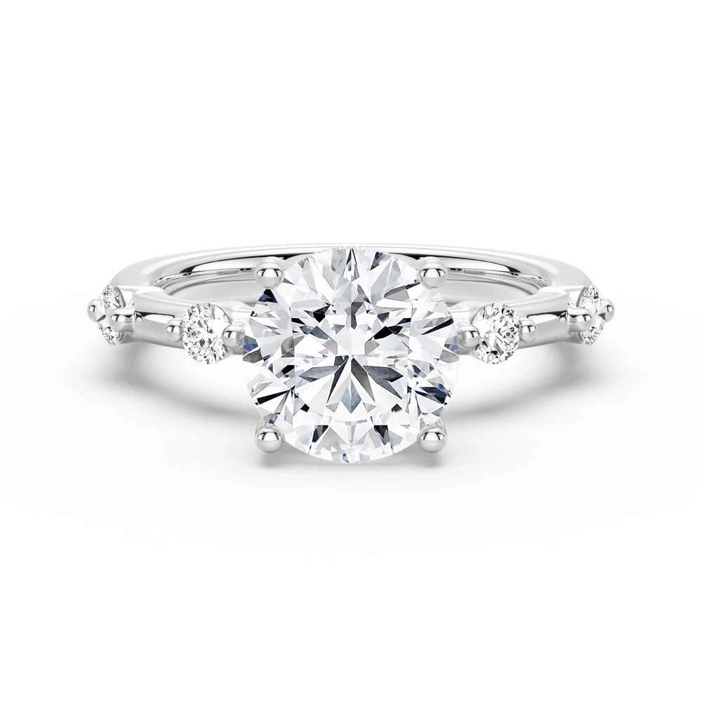 Round Cut Moissanite Ring with Diamond Spaced Band and Hidden Halo gift set Bold Mark