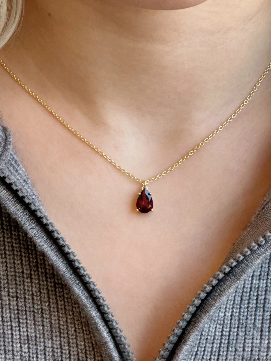 Amare Wear Celebration Collection Collection - January Birthstone Necklace Garnet Bold Texture