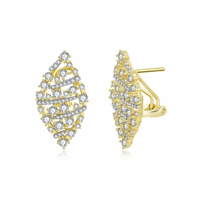 Sterling Silver Gold Plated Large CZ Two Tone Teardrop Stud Earrings Stylish Aesthetic