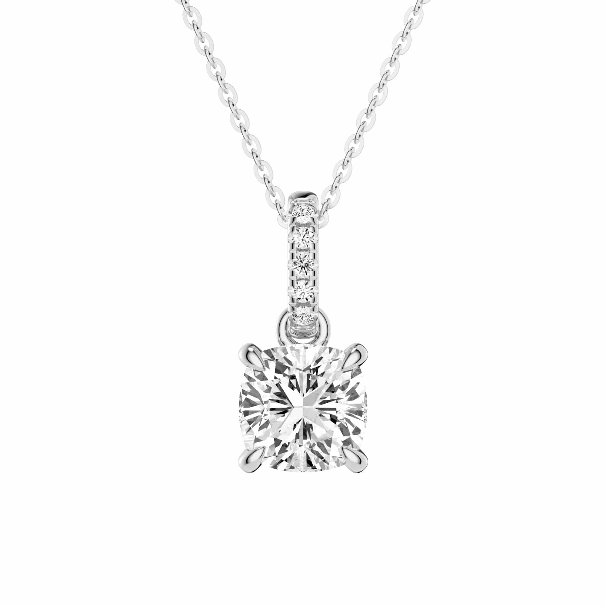 Cushion Cut Moissanite Hidden Halo with Moissanite Bail Fashion Pendant Necklace Lovely Style Exquisite Piece