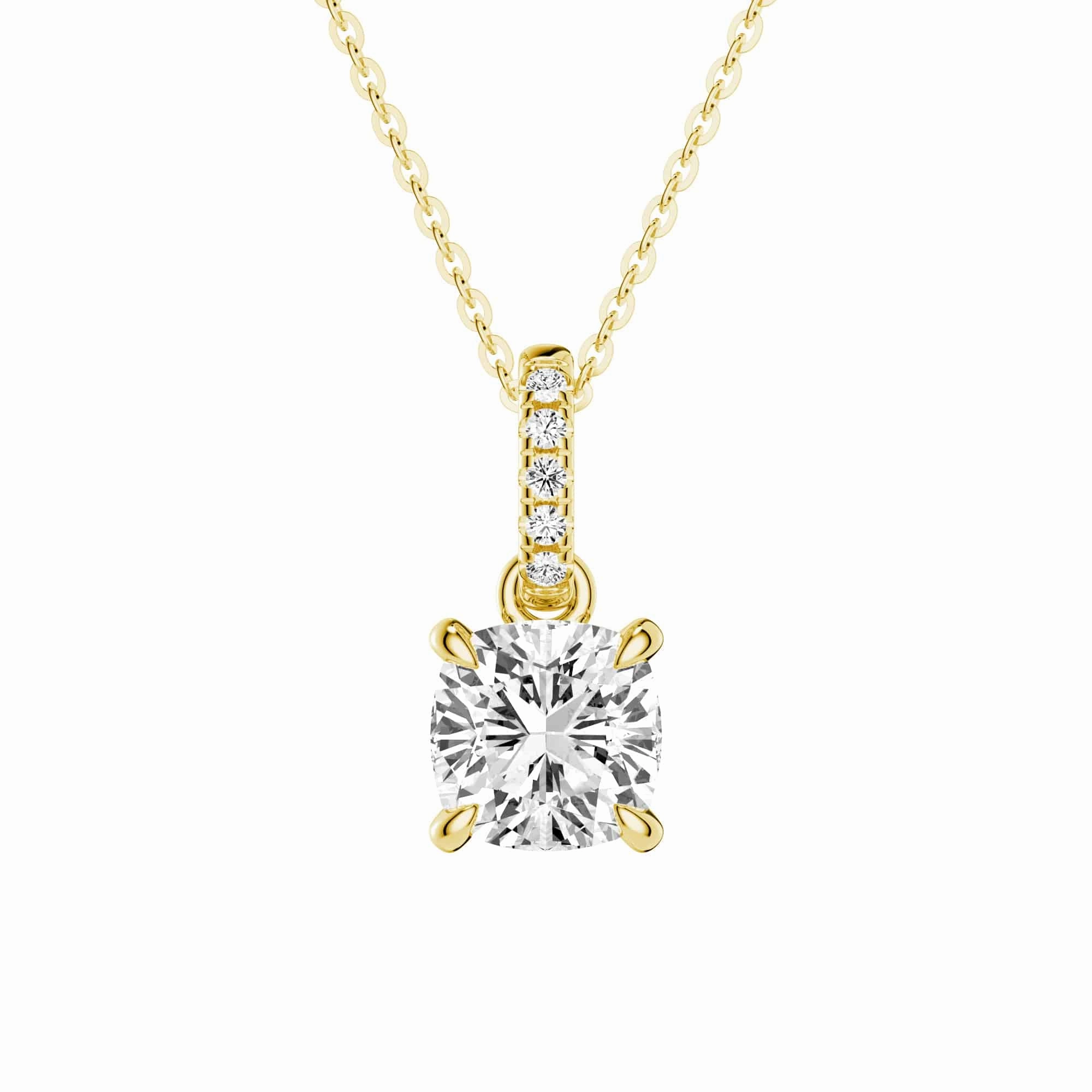 Family Bond Statement Detail Cushion Cut Moissanite Hidden Halo with Moissanite Bail Fashion Pendant Necklace