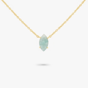 Bridal Collection Casual Fit Amare Wear 14k Solid Gold March Marquise Birthstone Necklace Aquamarine