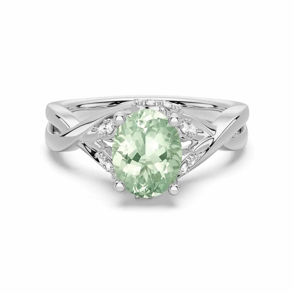Simple Craft Twisted Halo Mint-Green Sapphire Ring with Milgrain Accents