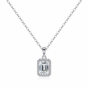 2 CT. Halo Emerald cut Pendant Diamond Necklace All Ages Adornment Bold Accent