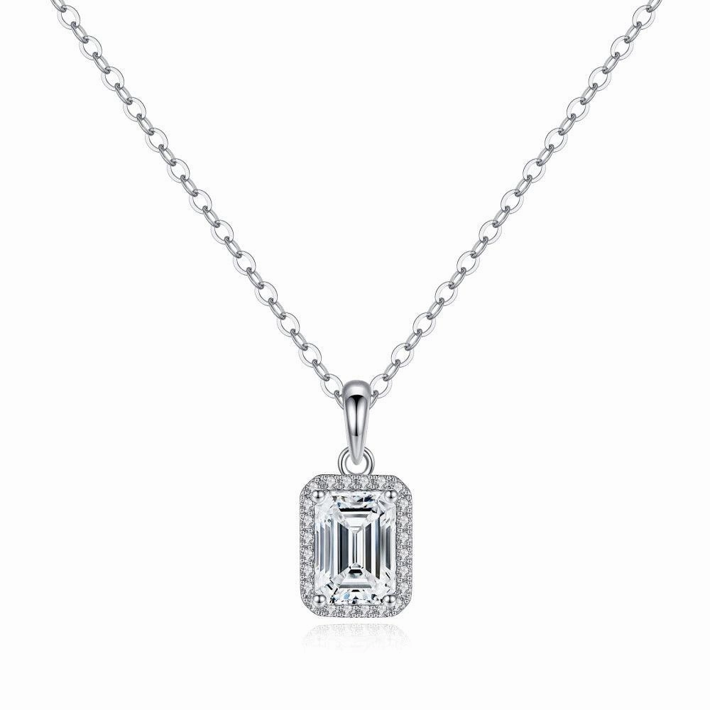 2 CT. Halo Emerald cut Pendant Diamond Necklace All Ages Adornment Bold Accent