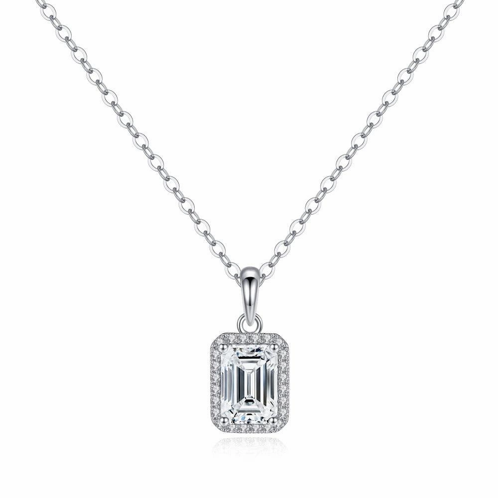 2 CT. Halo Emerald cut Pendant Diamond Necklace Pure Touch Young Professional