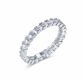 Elegant Work Sterling Silver 4 Prong Basket Eternity Band CZ Ring