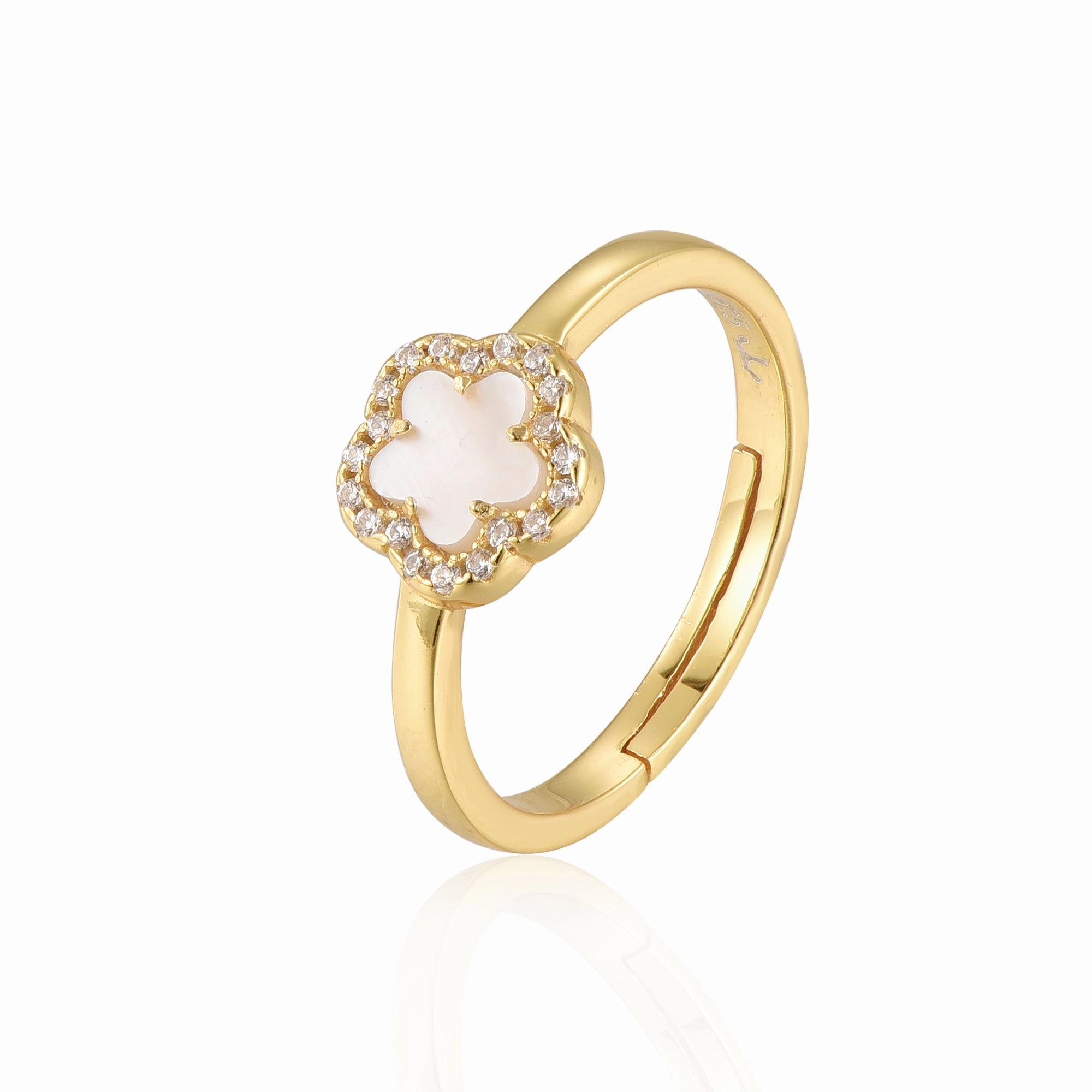 Sterling Silver Gold Plated Mother of Pearl CZ Flower Ring Durable Material Vibrant Touch