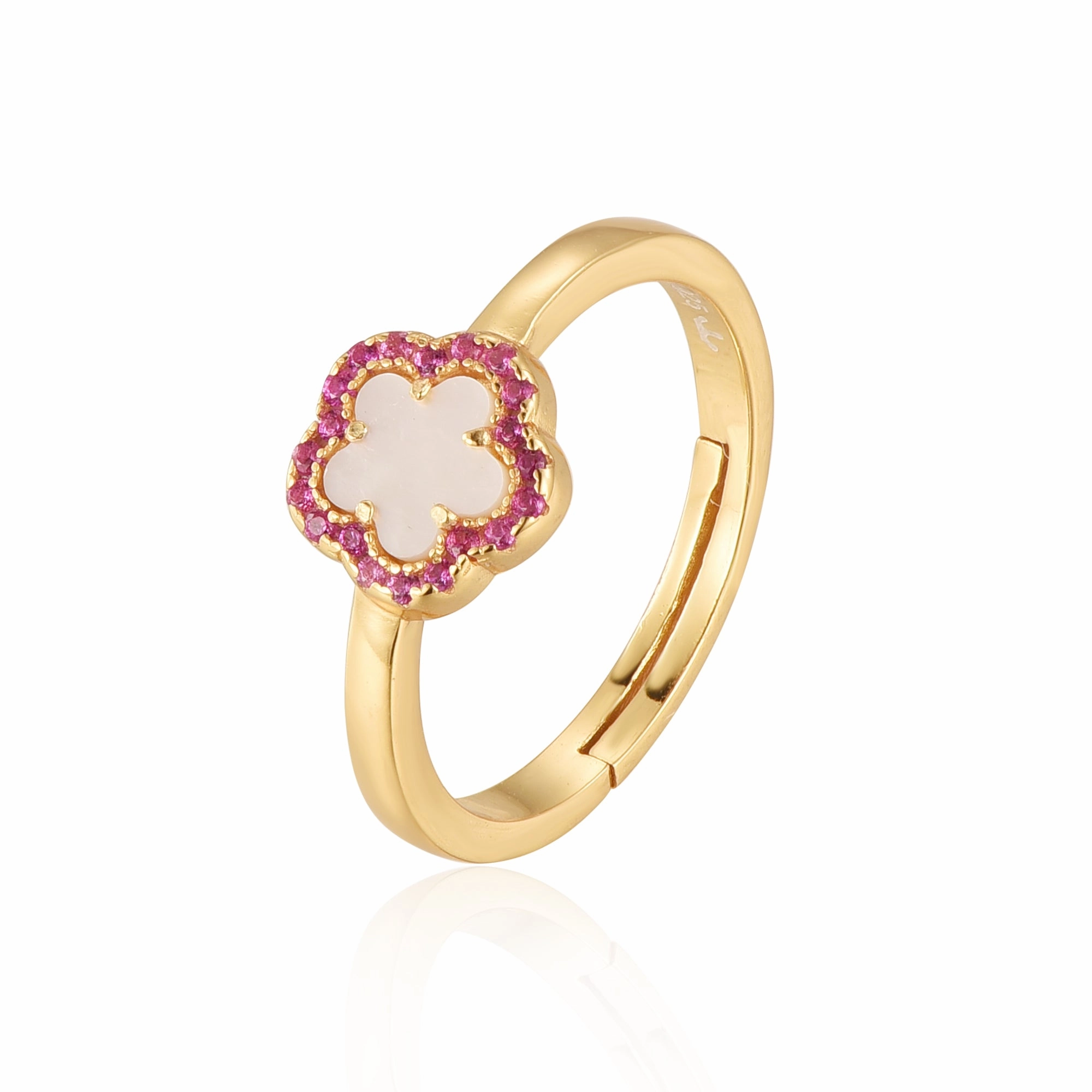 Stylish Statement Winter Look Sterling Silver Gold Plated Mother of Pearl CZ Flower Ring