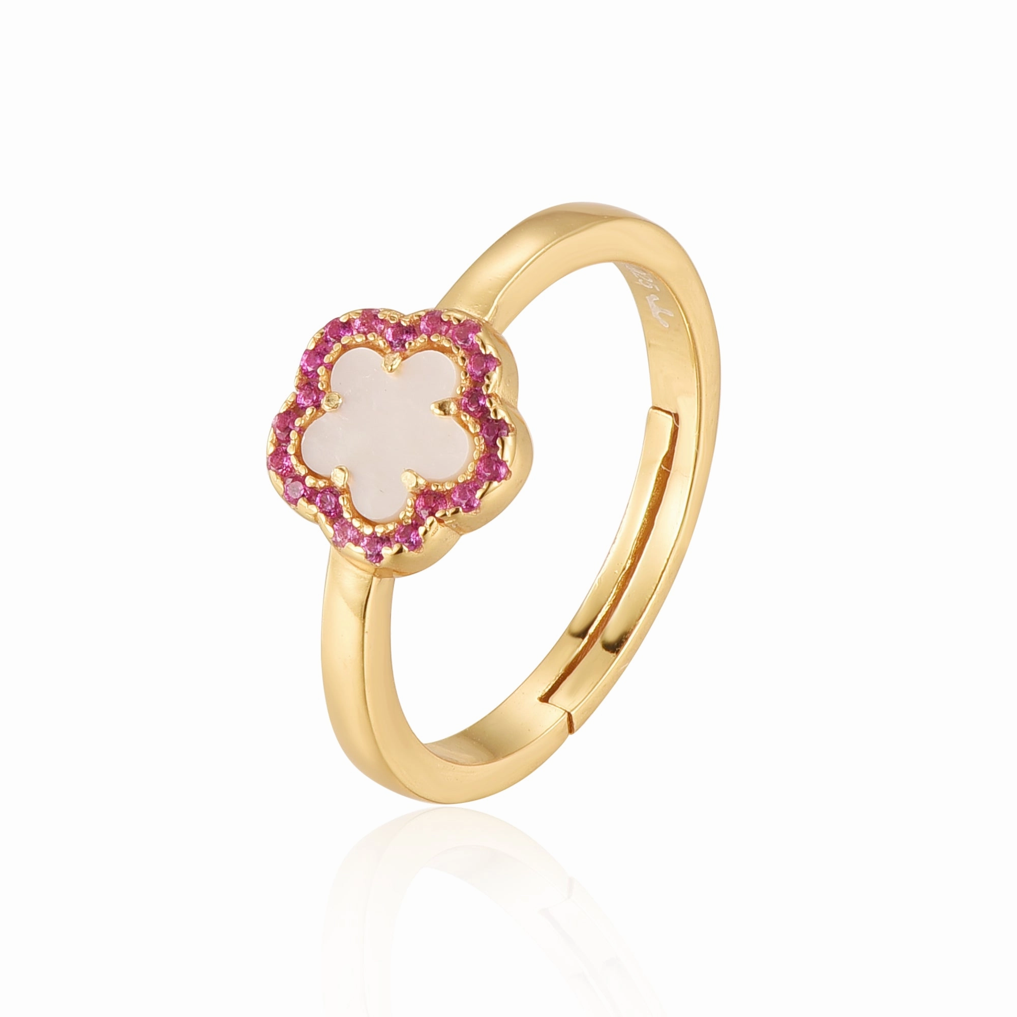 Quality Design Everyday Piece Sterling Silver Gold Plated Mother of Pearl CZ Flower Ring