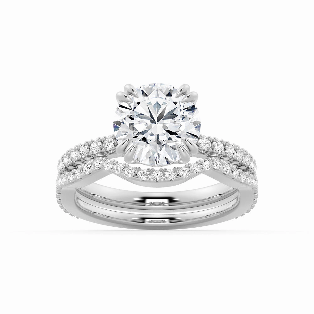 Solitaire Round Cut Engagement Ring Set With Matching Wedding Band Universal Design Graceful Finish
