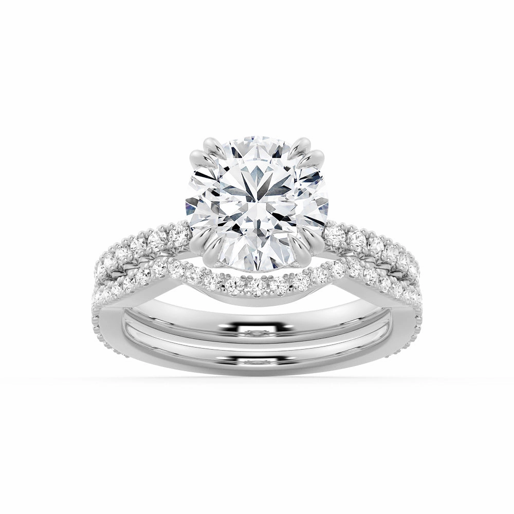 Refined Motion Solitaire Round Cut Engagement Ring Set With Matching Wedding Band