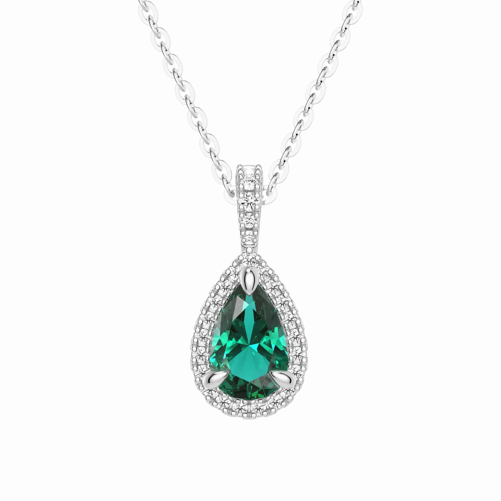 Holiday Pearl Accessory 1 CT. Pear Shaped Emerald Pendant with Pav?? Diamond Halo