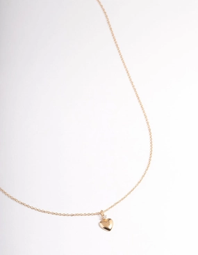 Gold Sterling Plated Puff Heart Pendant Necklace Cool Look