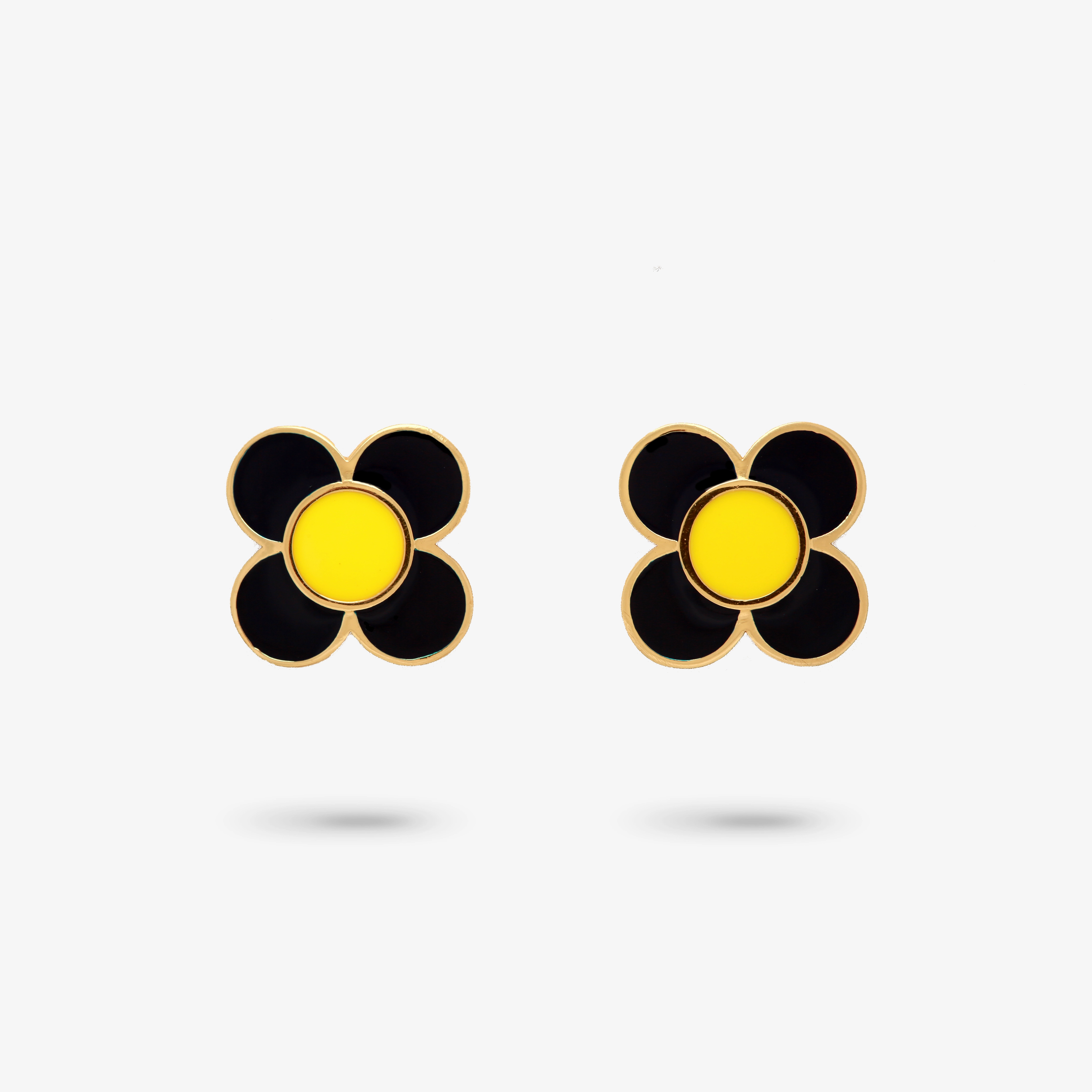 Amare Wear Daisy Flower Black and Yellow Enamel Stud Earring Modernist Jewelry Office Trinket