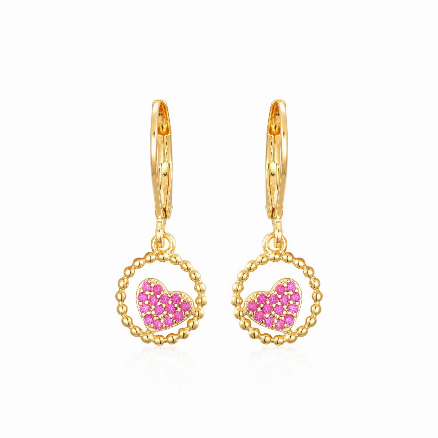 Glossy Embellishment Surgical Steel CZ Circled Angled Heart Shape Earrings