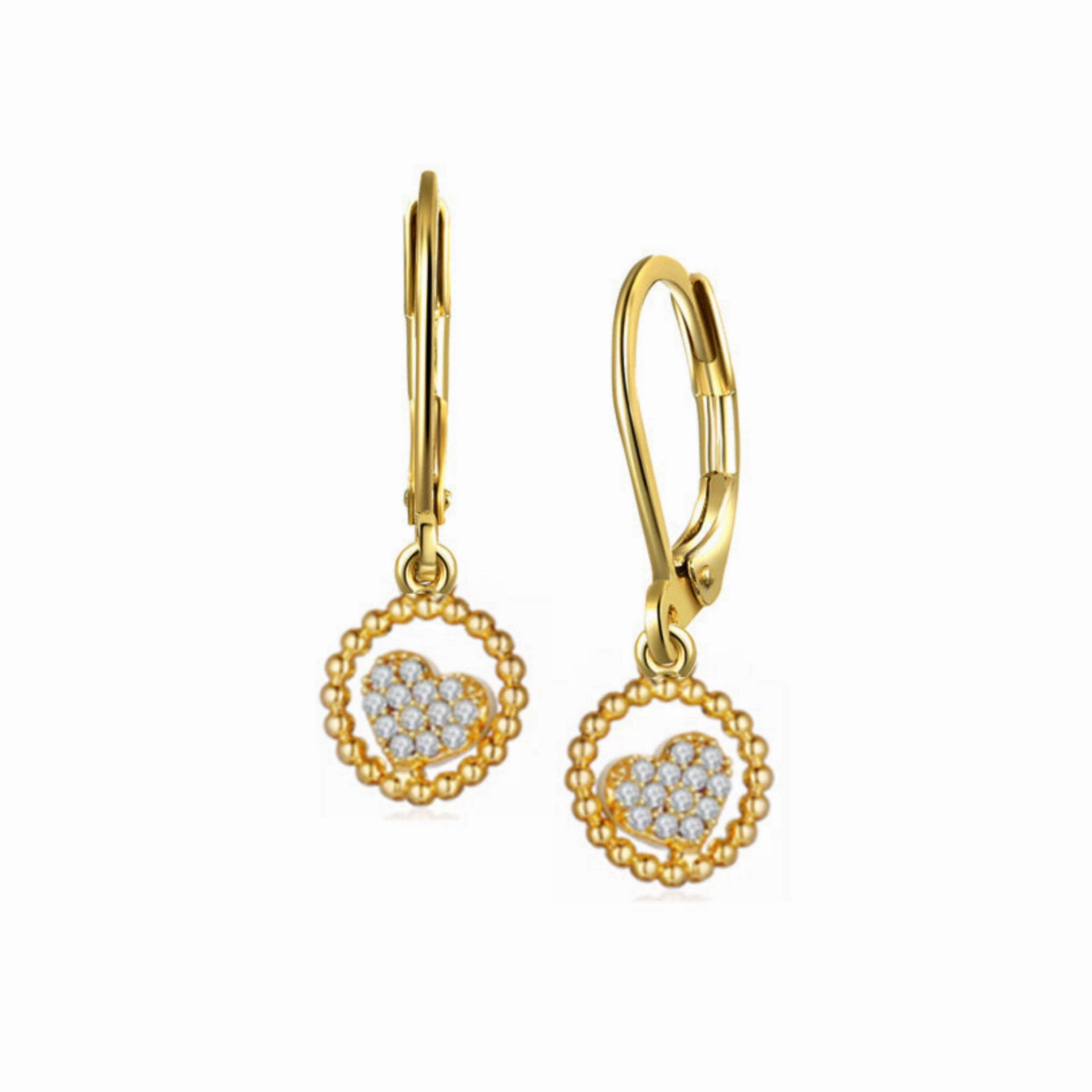 Rectangular Piece Glittering Aesthetic Surgical Steel CZ Circled Angled Heart Shape Earrings