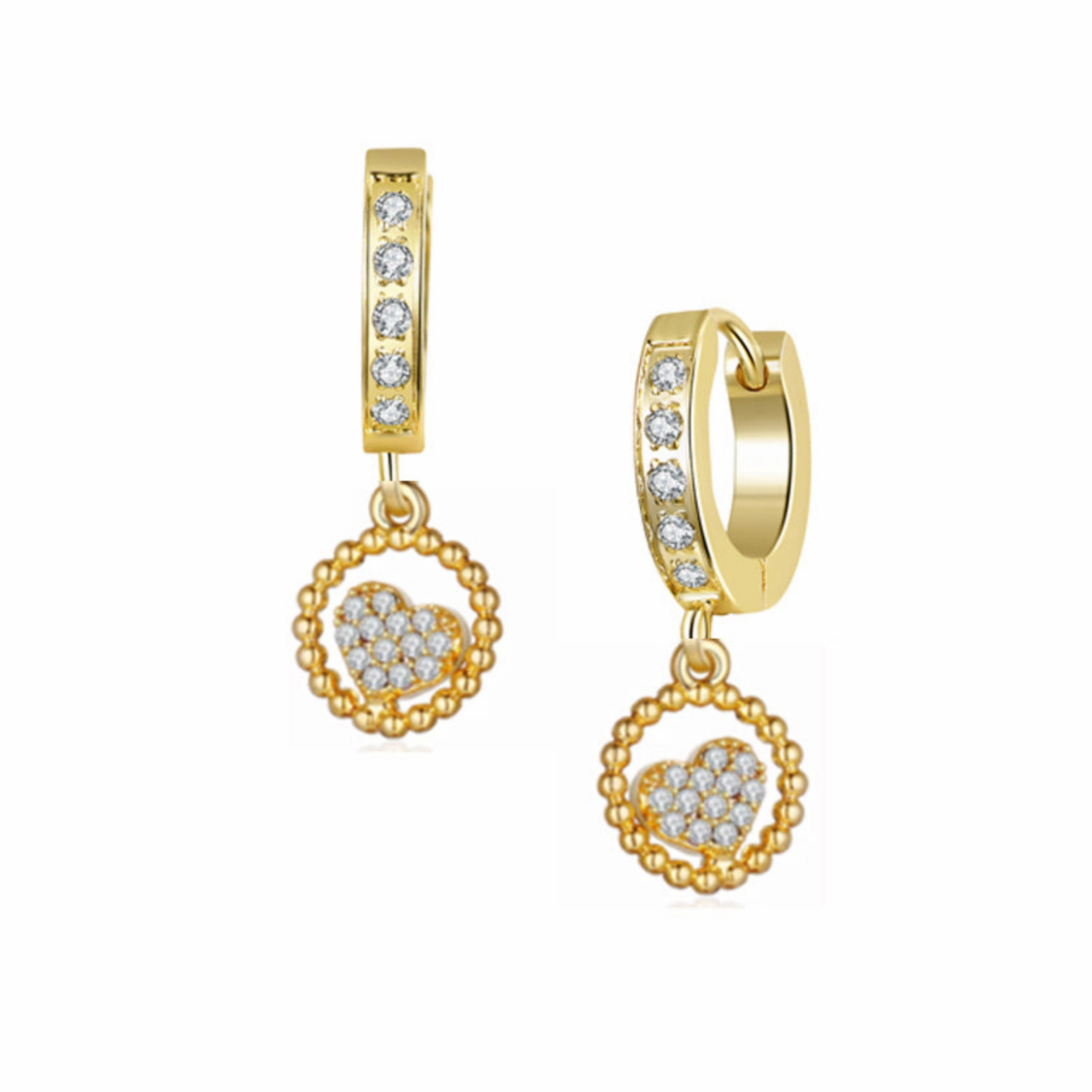 simple appearance Curved Accent Surgical Steel CZ Circled Angled Heart Shape Earrings