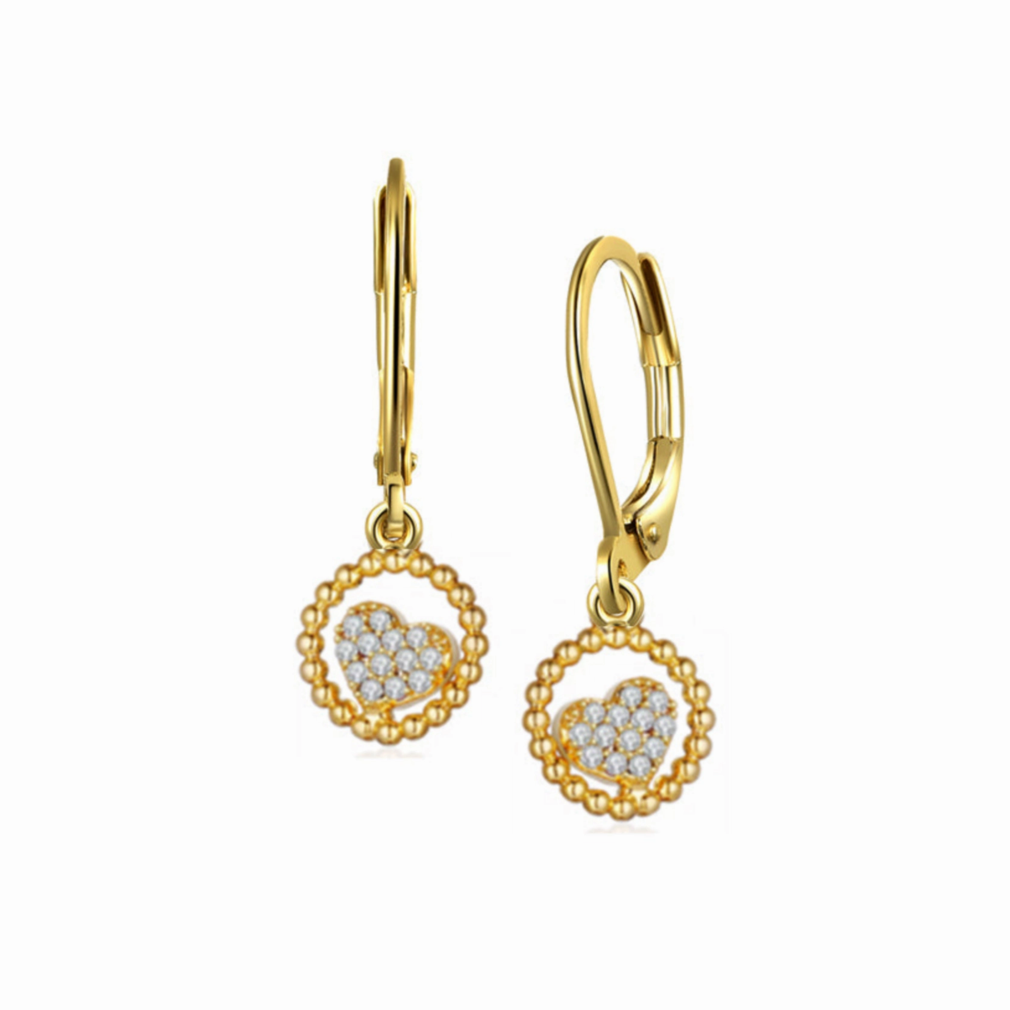 Trendy Option Surgical Steel CZ Circled Angled Heart Shape Earrings